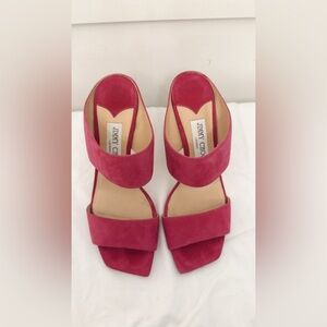 Jimmy Choo Red Heels Elegant Suede Design